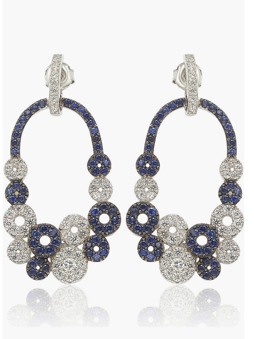 Suzy Levian Silver and 18k Gold Sapphire and Diamond Multi-circle Earrings